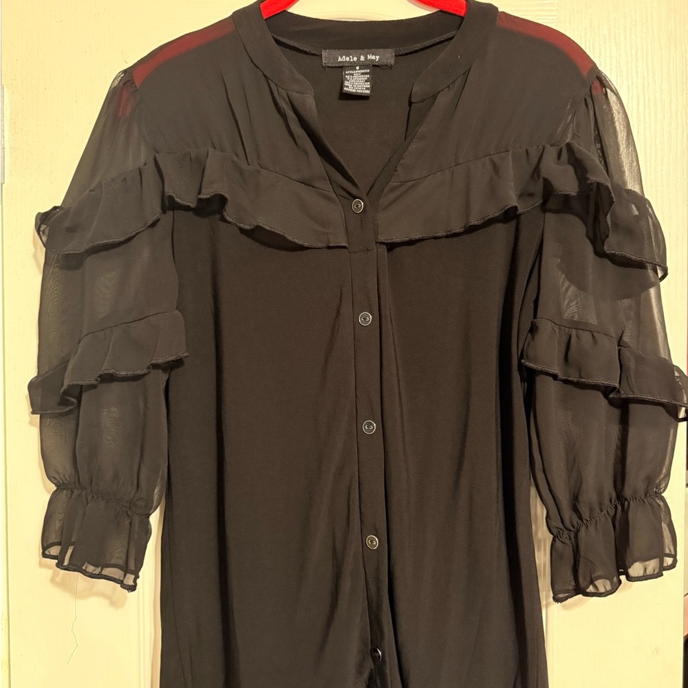Elegant Black Ruffle Blouse